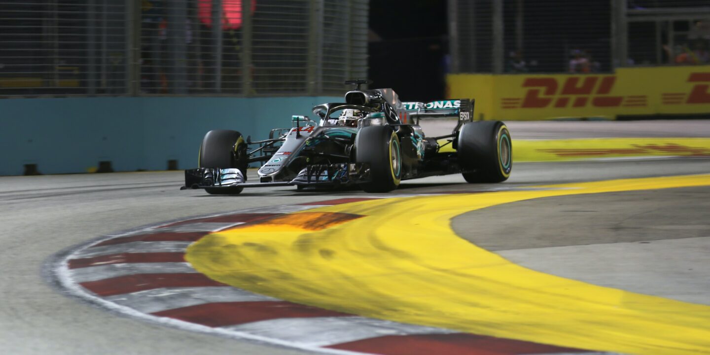 Lewis Hamilton Racing in His Mercedes